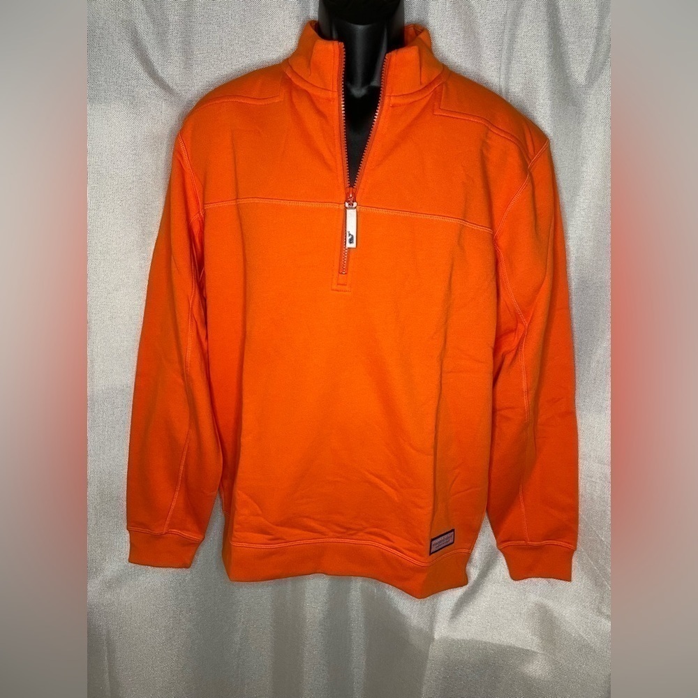 NWT Vineyard Vines Shep Shirt Men's Medium 1/4 Zip Pullover Sweatshirt Orange   - Picture 1 of 11